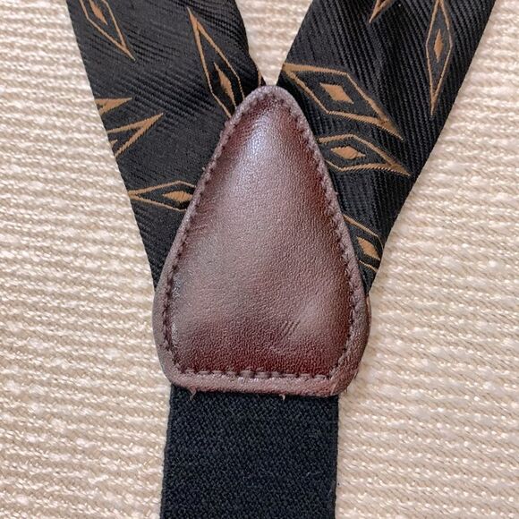 SUSPENDERS Made in Germany geometric pattern Y elastic back black/brown leather - Picture 3 of 7